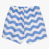 Boys Periwinkle Blue Wavy Stripe Performance Hybrid Swim Trunks