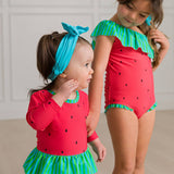 Girls Watermelon One Shoulder One Piece Swimsuit