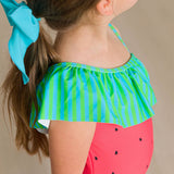 Girls Watermelon One Shoulder One Piece Swimsuit