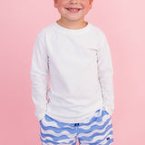 Boys Periwinkle Blue Wavy Stripe Performance Hybrid Swim Trunks