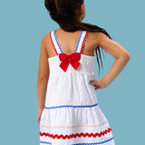 Girls Americana Signature Seersucker Tiered Ric Rac Swing Dress