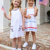 Girls Americana Signature Seersucker Tiered Ric Rac Swing Dress