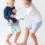 Boys Periwinkle Blue Seersucker Swim Trunks
