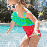 Girls Watermelon One Shoulder One Piece Swimsuit