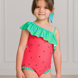 Girls Watermelon One Shoulder One Piece Swimsuit