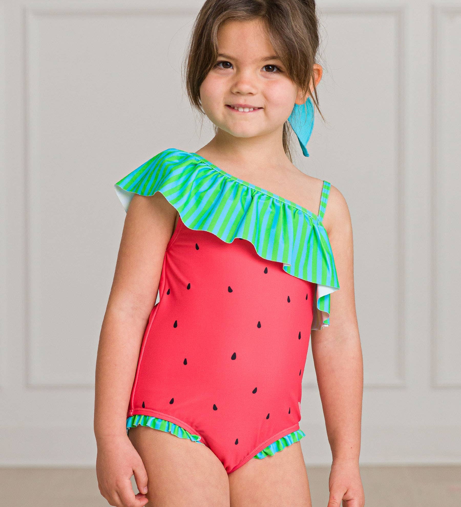 Girls Watermelon One Shoulder One Piece Swimsuit