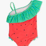 Girls Watermelon One Shoulder One Piece Swimsuit