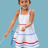 Girls Americana Signature Seersucker Tiered Ric Rac Swing Dress