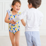 Boys Periwinkle Blue Seersucker Swim Trunks