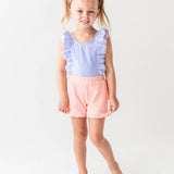 Girls Periwinkle Blue Seersucker Waterfall One Piece Swimsuit