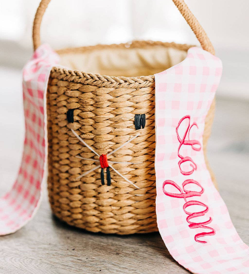 Kids Easter Egg Hunt Easter Basket - Gingham Bunny Ears