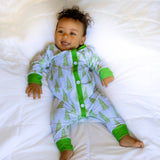 Baby Buttflap Pajamas - Blue Christmas Tree Holiday Lounge