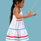 Girls Americana Signature Seersucker Tiered Ric Rac Swing Dress