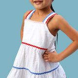 Girls Americana Signature Seersucker Tiered Ric Rac Swing Dress