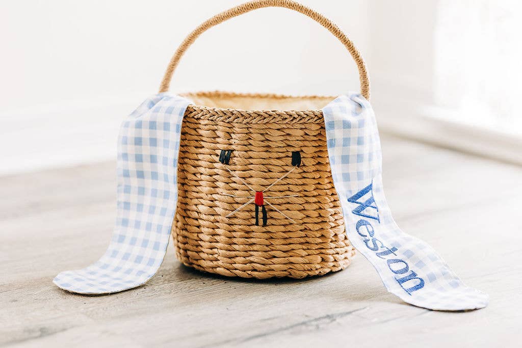 Kids Easter Egg Hunt Easter Basket - Gingham Bunny Ears