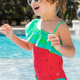 Girls Watermelon One Shoulder One Piece Swimsuit