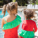 Girls Watermelon One Shoulder One Piece Swimsuit