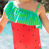 Girls Watermelon One Shoulder One Piece Swimsuit