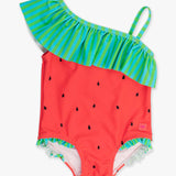 Girls Watermelon One Shoulder One Piece Swimsuit