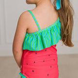 Girls Watermelon One Shoulder One Piece Swimsuit