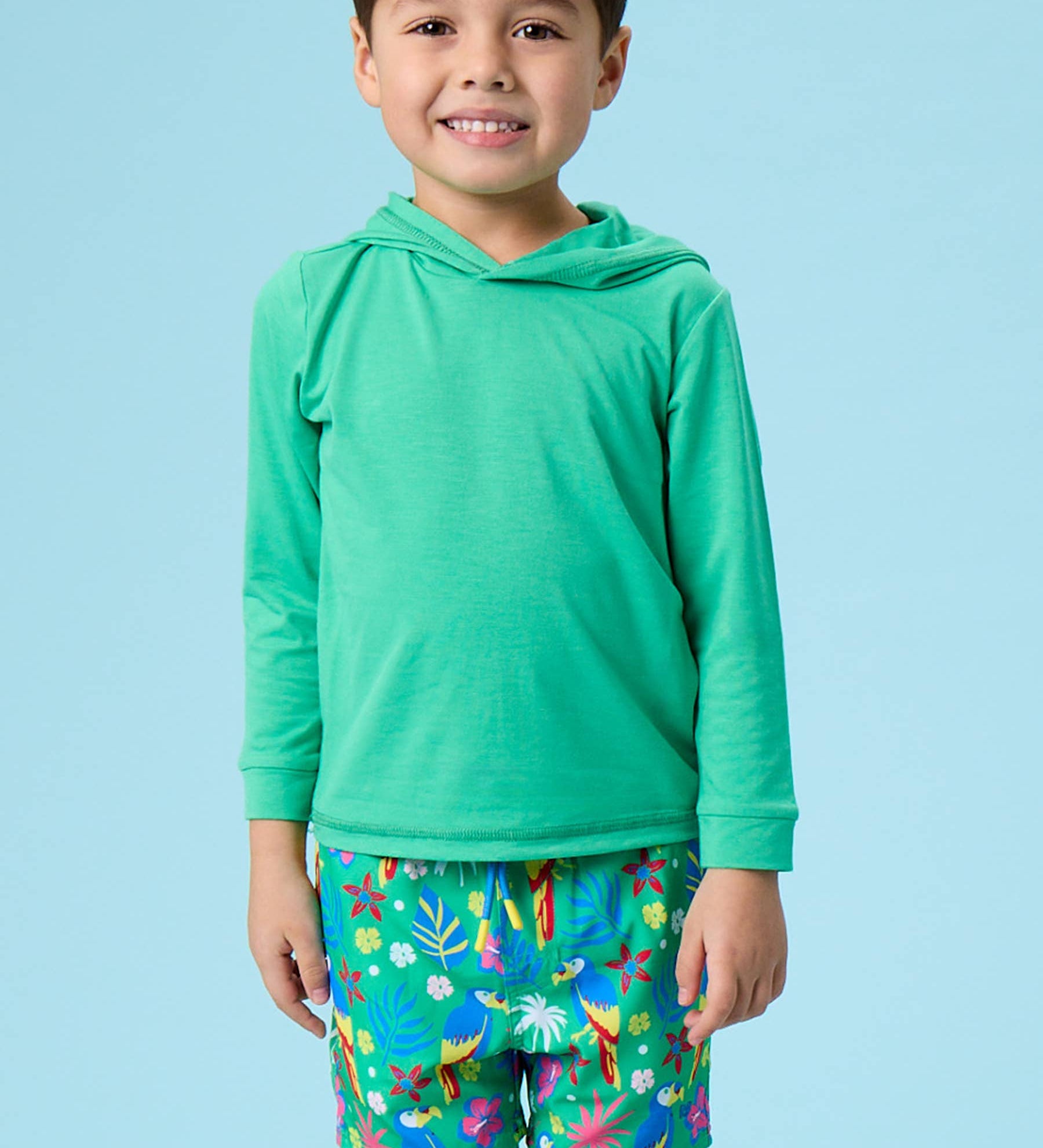 Boys Parrot Palms Performance Hybrid Swim Trunks