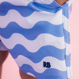 Boys Periwinkle Blue Wavy Stripe Performance Hybrid Swim Trunks