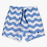 Boys Periwinkle Blue Wavy Stripe Performance Hybrid Swim Trunks
